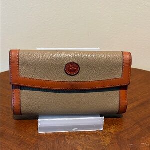 Dooney & Bourke All weather Leather Taupe /Cognac wallet  kisslock back coin